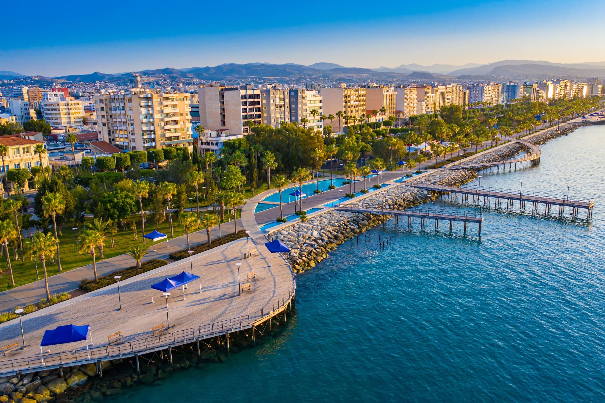 Aerial view of a Cyprus city and coastline