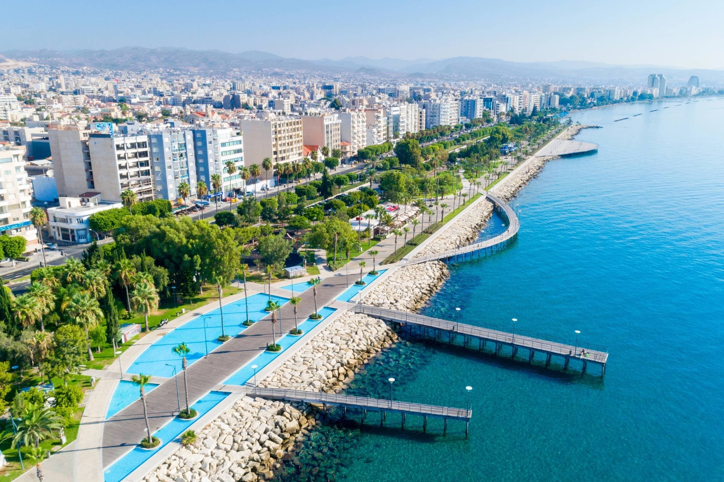 Aerial view of a Cyprus city and coastline